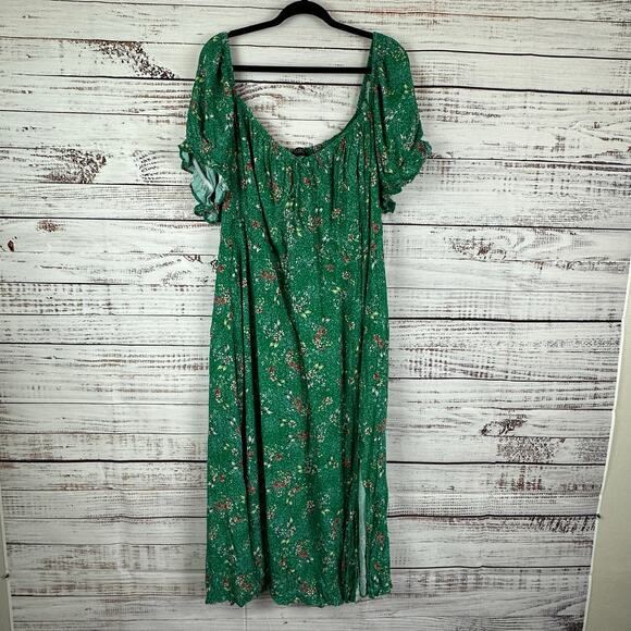 Womens ELOQUII Green Floral Flowy Smocked Scoop Neck Short Sleeve Maxi Dress 28 - Picture 1 of 7